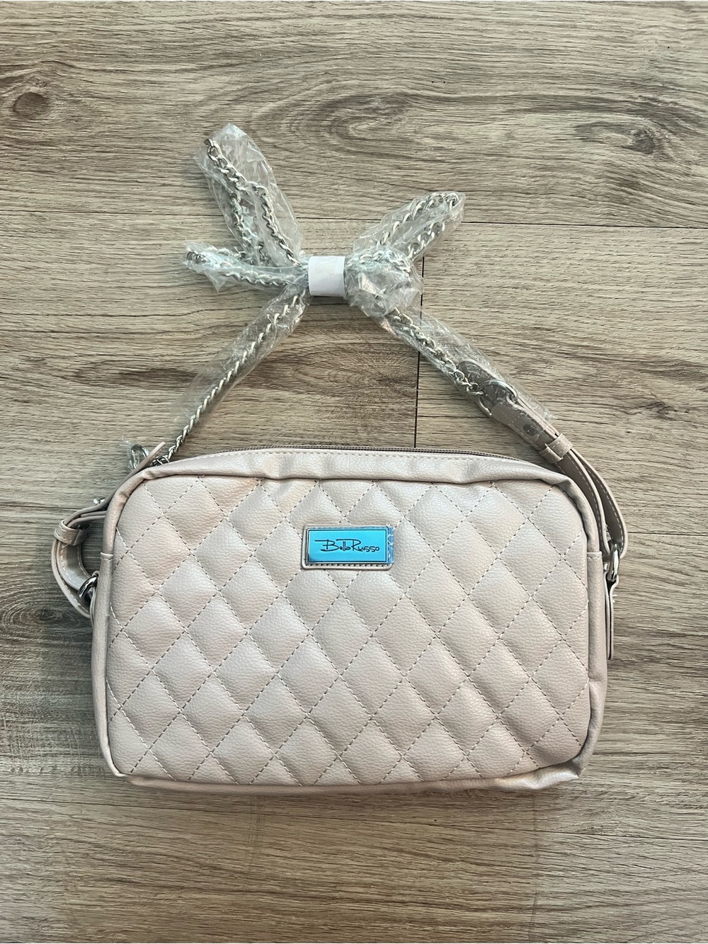 Bella Russo Beige Quilted Faux Leather Crossbody Shoulder Bag